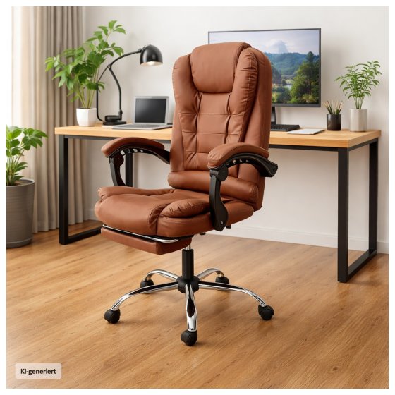 Chefsessel mit Fußstütze Kunstleder Braun 