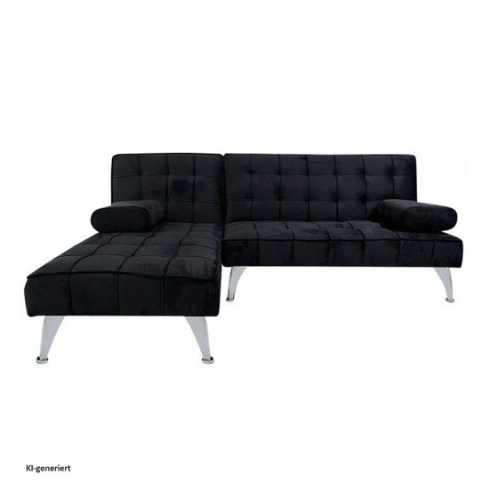 Schlafsofa Miranda mit Chaiselongue Velvet Schwarz 