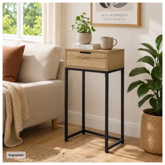 Konsolentisch Cedrik 40 cm mit Schublade Artisaneiche-Schwarz 
