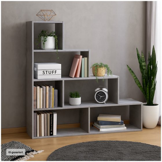 Stufenregal in Beton Raumteiler Bücherregal 114 x 114 x 30 cm vielseitig einsetzba 