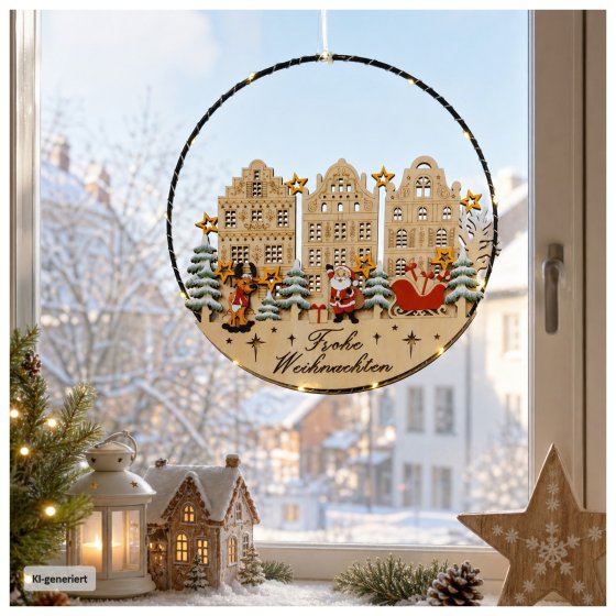 LED-Hängedekoration mit Weihnachtsmann und Rentier 