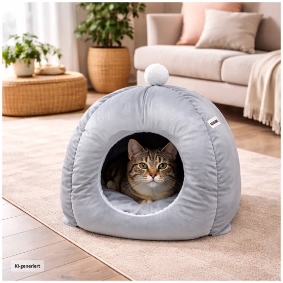 Katzenhöhle Grau Katzenhaus Weich Katzenbett Schlafplatz 