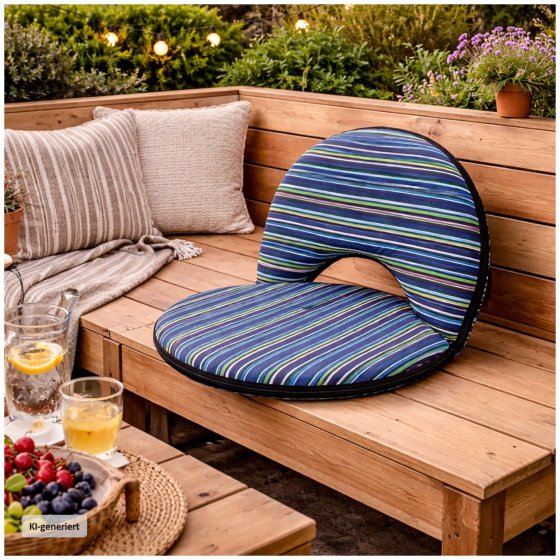 Bodensessel Rund Gestreift Blau Grün Verstellbar Indoor Outdoor bis 150 kg 