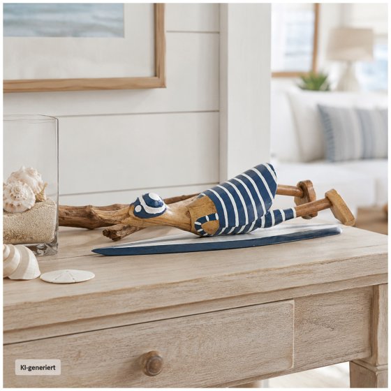 Dekoente Wellenquak Willi aus Holz 30 cm Surfbrett Ente maritime Dekofigur 