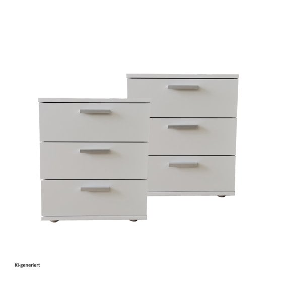 Nachtkommode 3 Schubladen Nina Weiß 2er-Set 