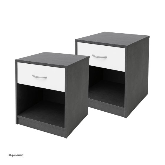 Nachtschrank mit 1 Schublade 2er-Set Nina Beton Weiß 