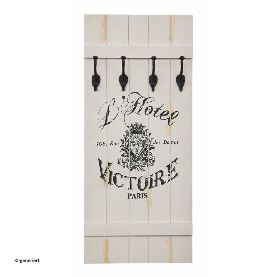 Garderobe Victoire Wandgarderobe Vintage mit 4 Doppelhaken aus Holz 50 x 100 cm 