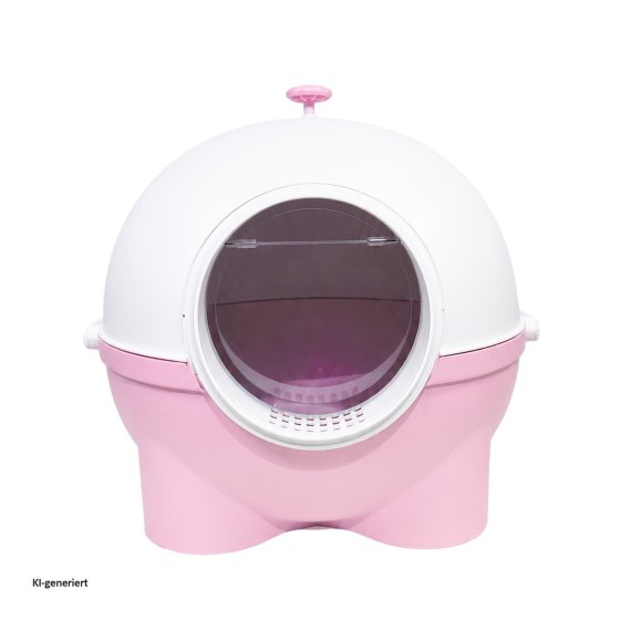 Katzentoilette geschlossen rosa weiß mit Schaufel aus Kunststoff 