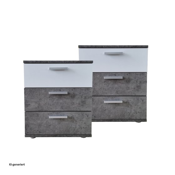 Nachtkommode 3 Schubladen Nina Beton Weiß 2er-Set 
