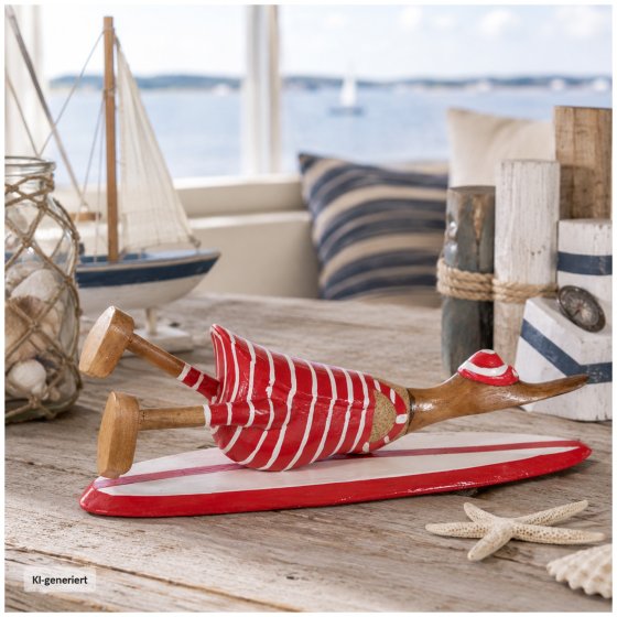 Dekoente Quak sur la plage aus Holz 30 cm Maritime Strand Dekoration mit Surfbrett 