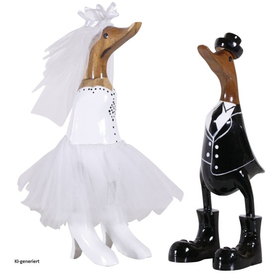 Hochzeitsenten Quakeline & Schnatterjan aus Holz 25 cm Brautpaar Dekofigur 