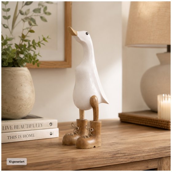 Dekoente Blanko von Schnürstiefel aus Holz 25 cm Schlichte Ente mit Holzstiefeln 