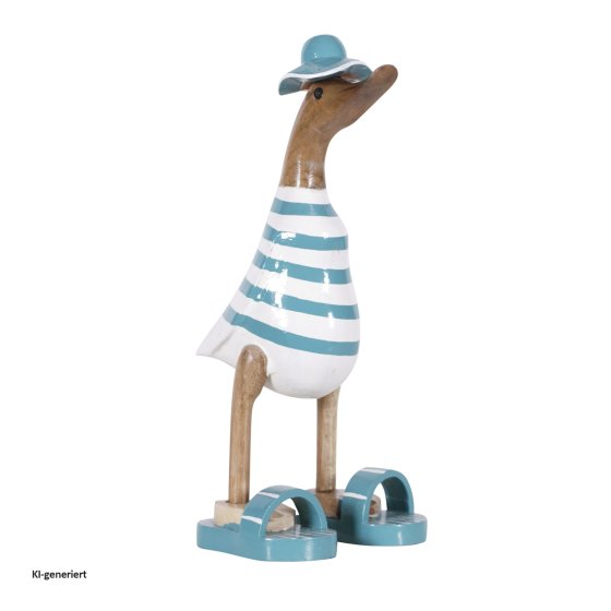 Dekoente Streifen-Strandbert aus Holz 25 cm Maritime Ente mit Flip-Flops 