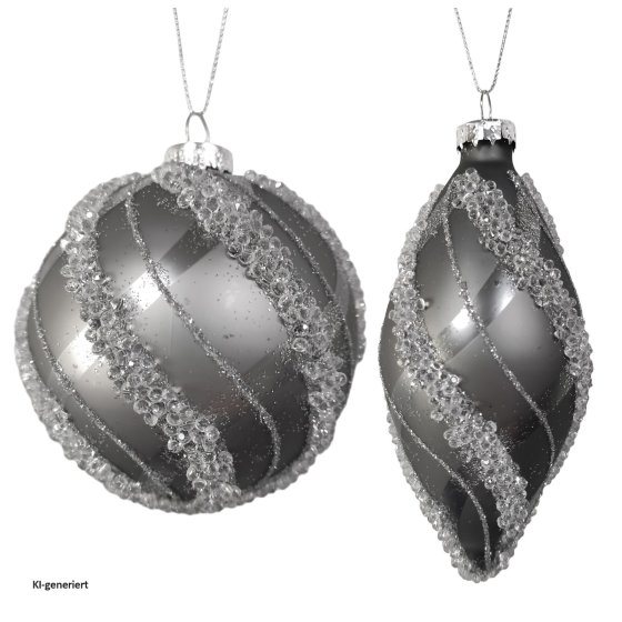 Weihnachtskugeln 2er Set Silber Glitzer 