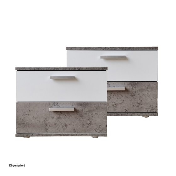 Nachtschrank 2er Set Beton Weiß Nina 