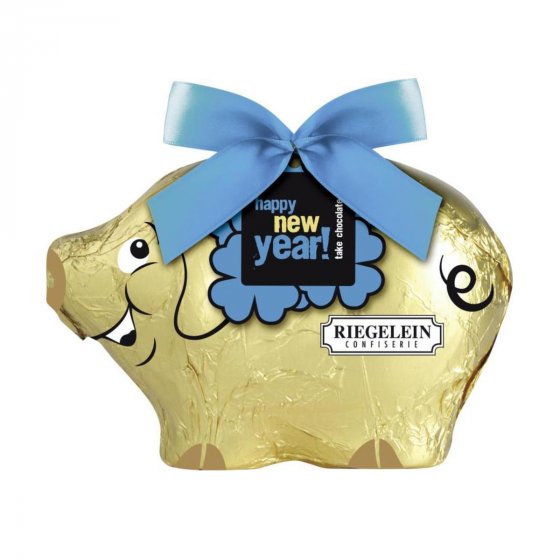 Riegelein Glückschwein mit schleife aus Vollmilchschokolade 40g 