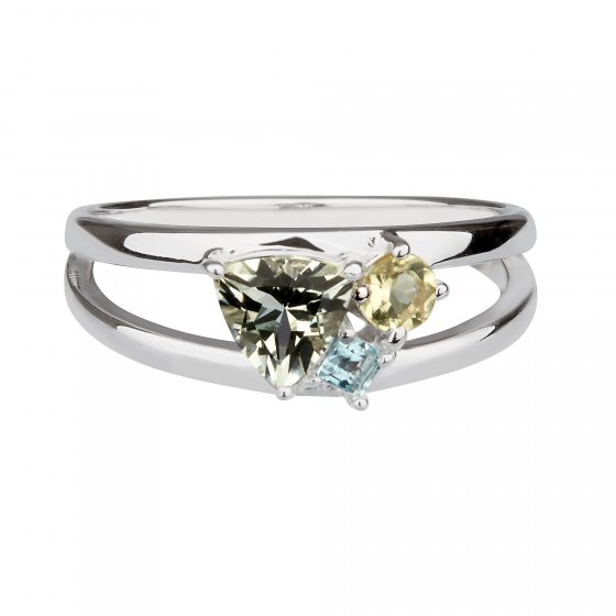 Ring 925 Sterling Silber rhodiniert Glänzend Topas Amethyst Quarz 