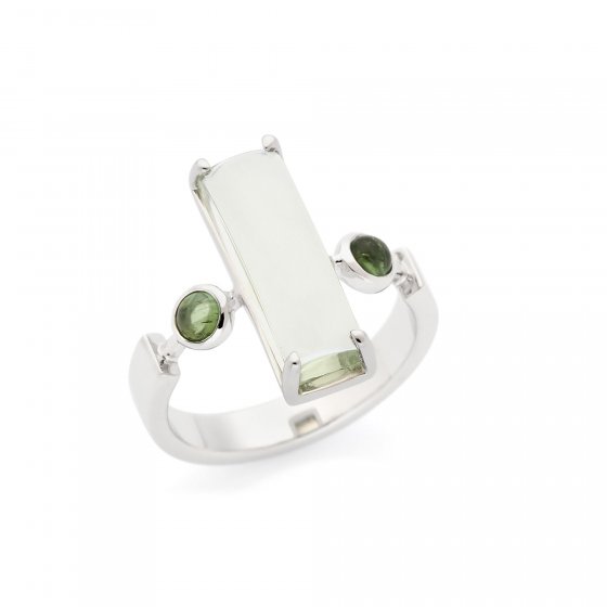 Ring 925 Sterling Silber rhodiniert Glänzend Amethyst Turmalin grün 