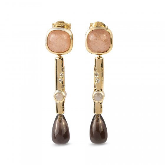 Ohrhänger 925 Sterling Silber vergoldet Glänzend Topas Rauchquarz Mondstein 