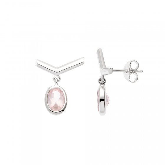 Ohrstecker 925 Sterling Silber rhodiniert Rosenquarz 