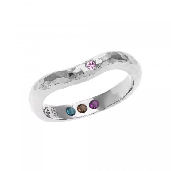 Ring 925 Sterling Silber rhodiniert Gehämmert Safir pink 