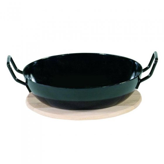Krüger Schlemmerpfanne mit Holzteller aus Stahl beschichtet 20cm 