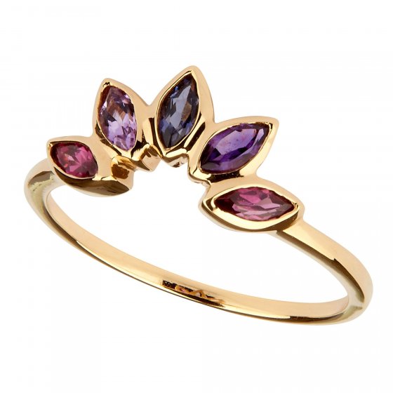 Ring 925 Sterling Silber vergoldet Glänzend Amethyst Iolith lila 