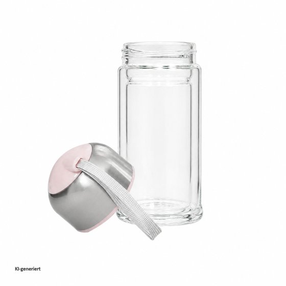 Glas Trinkflasche ToGo 300 ml mit Edelstahl Deckel und Trageschlaufe 
