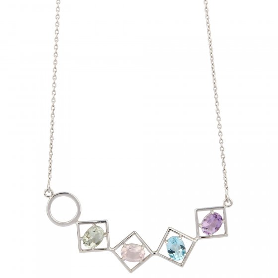 Kette 925 Sterling Silber rhodiniert Glänzend Quarz multi 