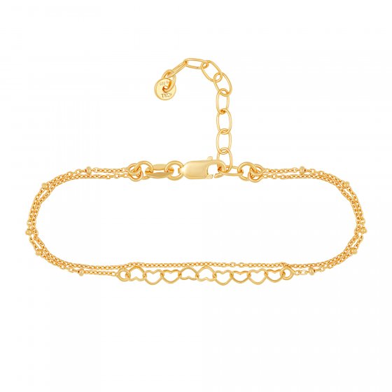 Armband 925 Silber vergoldet zweireihig Herzen 