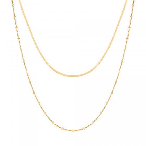 Collier 925 Sterling Silber vergoldet Layering  zweifach Schlangenkette 