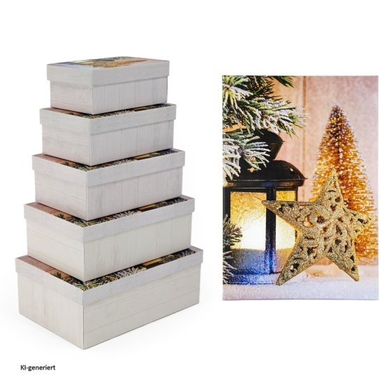 Geschenkkarton Set mit 5 verschiedenen Größen Weihnachtsmotiv 