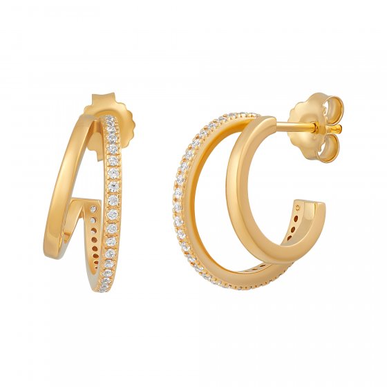 Steck-Creolen 925  Silber vergoldet zweifach Zirkonia 