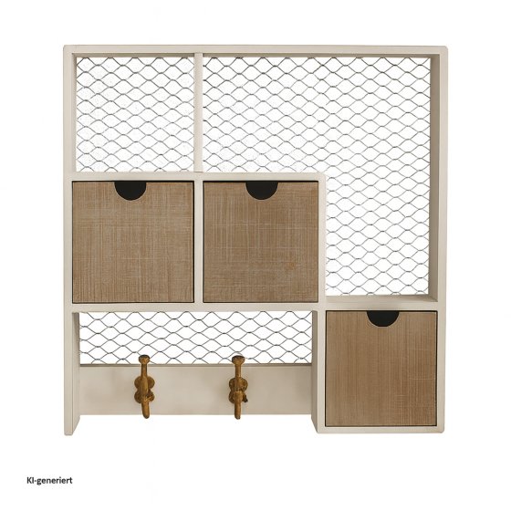 Dekorativer Wandschrank im Shabby Chic Vintage Holzregal mit Schubladen und Haken 