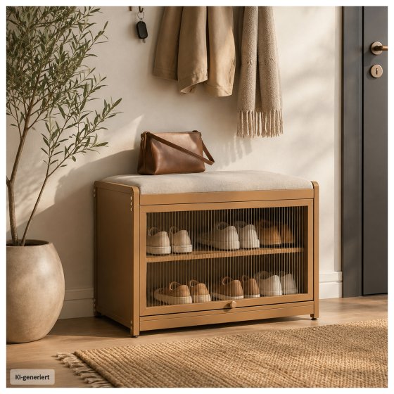 Schuhschrank mit Schiebetür und Sitzkissen Braun 