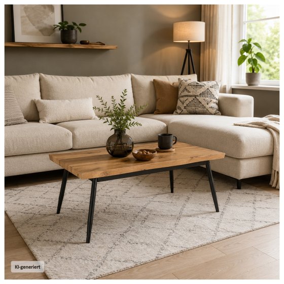 Couchtisch Edmund Rechteckig mit Wellenkante Artisaneiche 