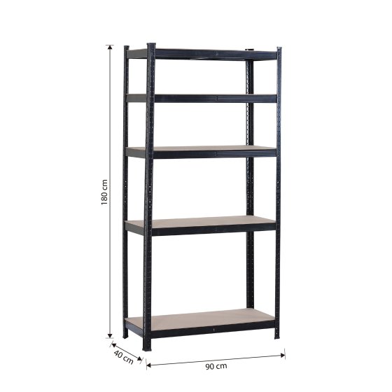 Lagerregal mit 5 MDF Böden und schwarzem Stahlgestell 