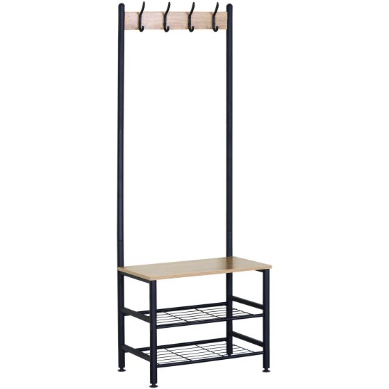 Garderobe mit Schuhregal und 4 Haken in Sonoma und Schwarz 