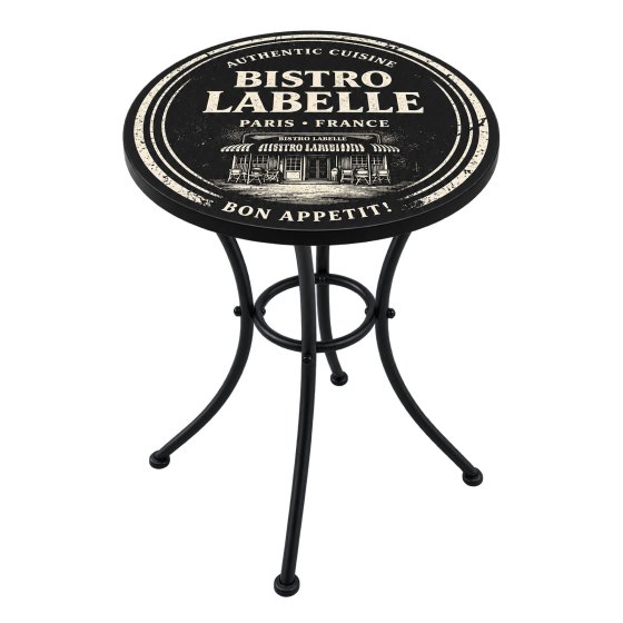Bistrotisch rund mit Bistro Motiv in Schwarz 