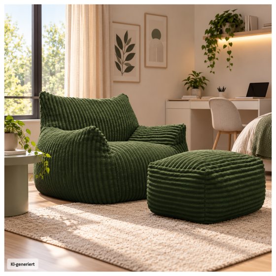 Softsessel Adina mit Hocker Grün Sitzsack Bodensessel 103 x 70 x 90 cm 