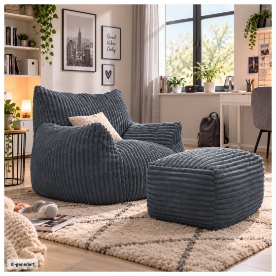 Softsessel Adina mit Hocker Grau Sitzsack Bodensessel 103 x 70 x 90 cm 