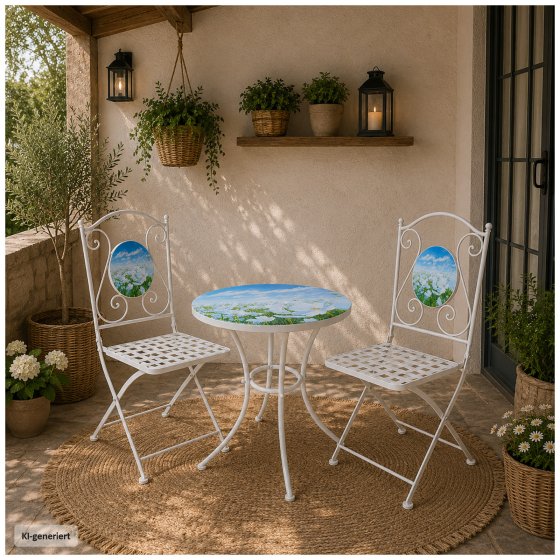 Bistro Set Celia mit Tisch und 2 Stühlen Motiv Blumenwiese 