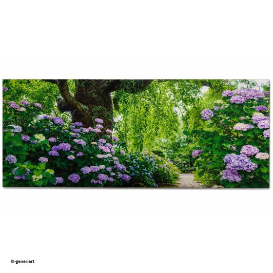 Gartenbank mit Hortensien Motiv in Weiß 