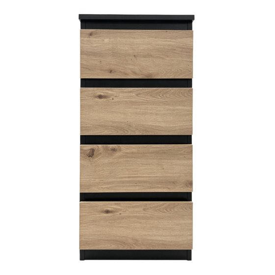 Kommode Thekla mit 4 grifflosen Schubladen Schwarz-Artisaneiche 