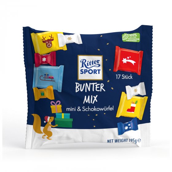 Ritter Sport Bunter Mix Minis und Schokowürfel 17 Stück 195g 
