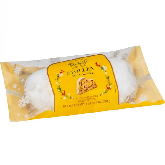 KuchenMeister Butter Mandel Stollen mit Rosinen und Puderzucker 750g 