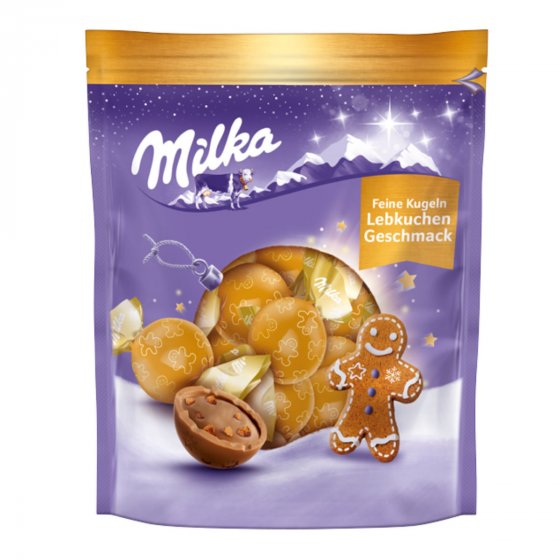 Milka Feine Kugeln Lebkuchen Geschmack mit Gewürzgebäckstückchen 90g 