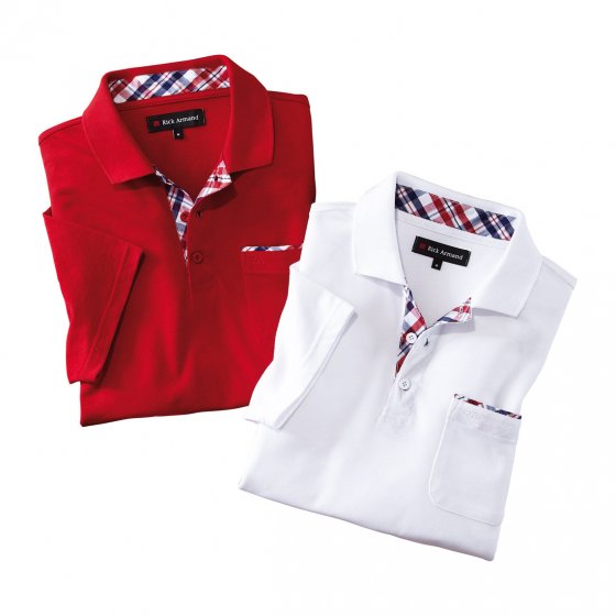 Poloshirt mit Kontrastbesatz 2er-Set M | Weiß#Rot