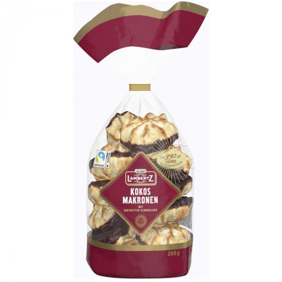 Lambertz Kokos Makronen mit Boden aus Zartbitterschokolade 200g 