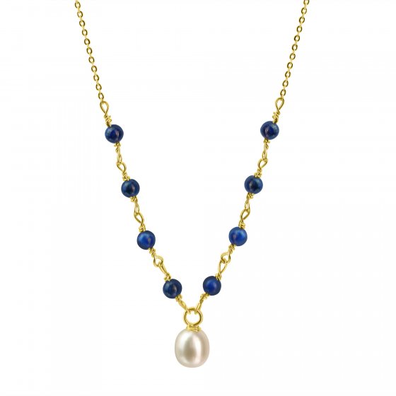 Collier 375/- Gelbgold Perle und Lapis 